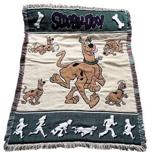 Vintage 90s Scooby Doo Woven Throw Blanket With The Mystery Gang Collectible